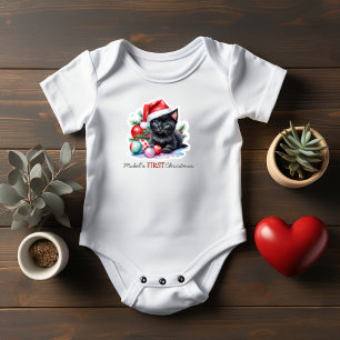 Erstes Weihnachten des Babys Schwarze Katze Santa Baby Strampler