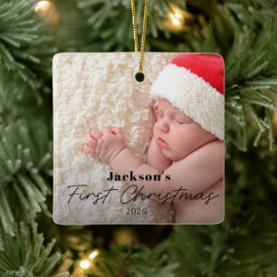 Erstes Weihnachten des Babys Simple Modern Foto Keramikornament