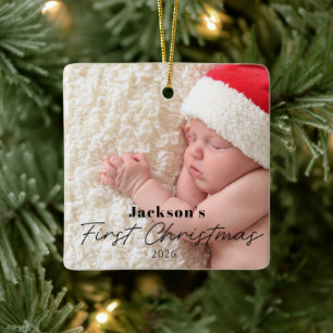 Erstes Weihnachten des Babys Simple Modern Foto Keramikornament