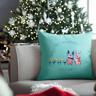 Erstes Weihnachten des Babys süße Rentiere Freunde Kissen