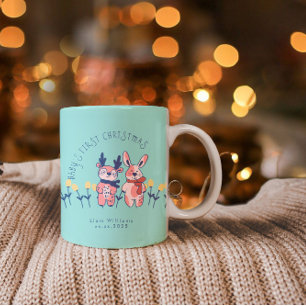 Erstes Weihnachten des Babys süße Rentiere Freunde Zweifarbige Tasse