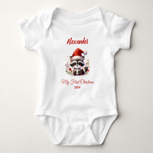 Erstes Weihnachten des Babys, süßer Waschbär perso Baby Strampler