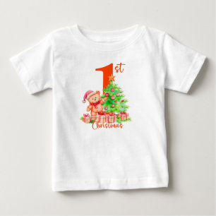 Erstes Weihnachten des Babys, Süßes Bär- und Baum- Baby T-shirt