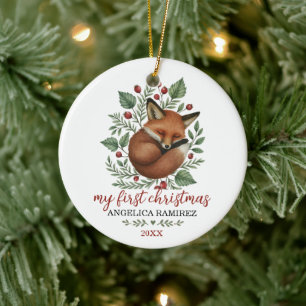 Erstes Weihnachten des Babys Wald Fuchs Foto 1. Na Keramik Ornament