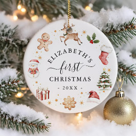Erstes Weihnachten des Babys Wasserfarben-Kranz Keramik Ornament
