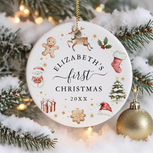 Erstes Weihnachten des Babys Wasserfarben-Kranz Keramik Ornament