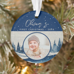 Erstes Weihnachten des Babys Winterwald Foto Ornament