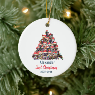 Erstes Weihnachten des Hundes Süßes Foto zum Url Keramik Ornament