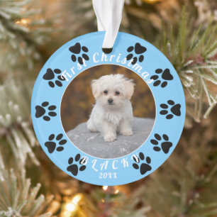 Erstes Weihnachten des Welpen, blaues Pfoten-Hunde Ornament