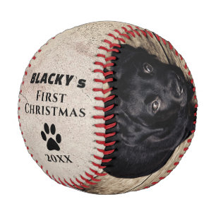 Erstes Weihnachten des Welpen Rustikale Fotocollag Baseball