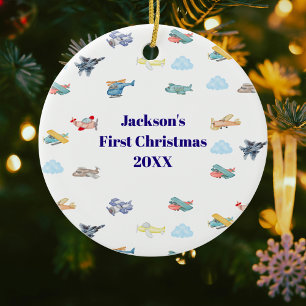 Erstes Weihnachten eines Jungen mit Wasserfarbe-Fl Keramik Ornament