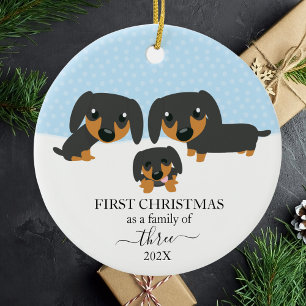 Erstes Weihnachten Familie Mit 3 Dachshund Weihnac Keramik Ornament