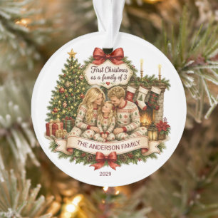 Erstes Weihnachten Familie von 3 Aquarell-Weihnach Ornament