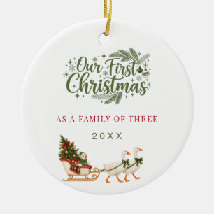 Erstes Weihnachten Familie von Drei Foto Gans Keramik Ornament