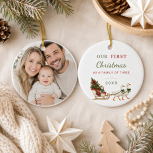 Erstes Weihnachten Familie zu Dritt Foto Gans Keramik Ornament