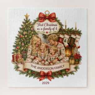 Erstes Weihnachten Familien-Wasserfarben-Puzzle Puzzle