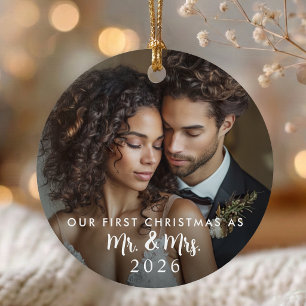 Erstes Weihnachten Foto von Herrn und Frau zur Hoc Ornament Aus Metall