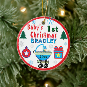 Erstes Weihnachten für Baby Jungen Blaue Mütze NAM Keramik Ornament