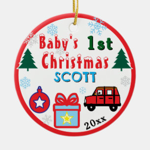 Erstes Weihnachten für Baby Jungen Rot Auto NAME Keramik Ornament
