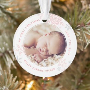 Erstes Weihnachten für Baby Mädchen Rosa Schneeflo Ornament