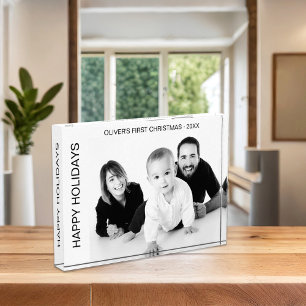 Erstes Weihnachten für das Baby in Schwarz-Weiß Fotoblock