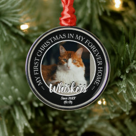 Erstes Weihnachten für immer Zuhause Katzenfoto un Ornament Aus Metall