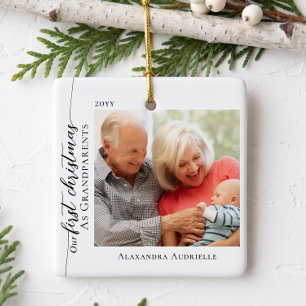 Erstes Weihnachten Großeltern Baby-Foto-Geburtssta Keramikornament