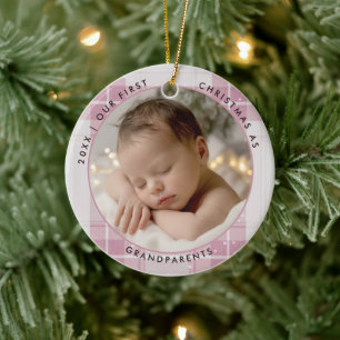 Erstes Weihnachten Großeltern Rosa Kariert Chic Fo Keramik Ornament