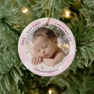 Erstes Weihnachten Großeltern Rosa Karos Foto Keramik Ornament
