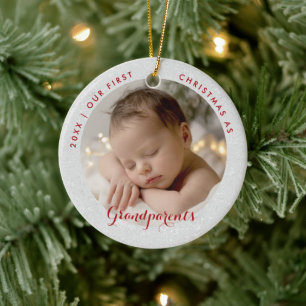 Erstes Weihnachten Großeltern Roter Schriftzug Fot Keramik Ornament