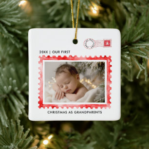 Erstes Weihnachten Großeltern roter Stempel Post F Keramikornament