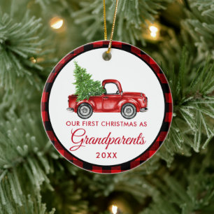 Erstes Weihnachten Großeltern Vintage-LKW Kariert Keramik Ornament