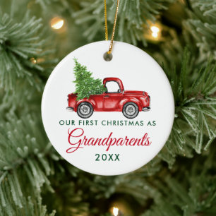 Erstes Weihnachten Großeltern Vintage Roter LKW Keramik Ornament