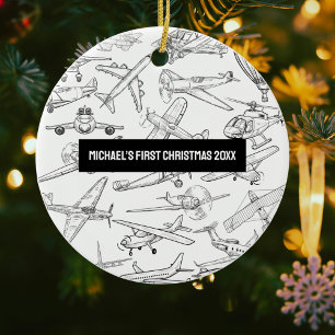 Erstes Weihnachten Handgezeichnete Flugzeuge Luftf Keramik Ornament