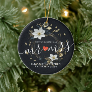 Erstes Weihnachten Herr Frau Hochzeit Weißer Blume Keramik Ornament