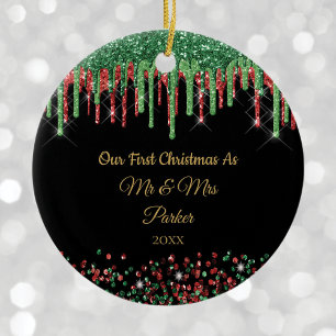 Erstes Weihnachten Herr und Frau Black Glam Glitte Keramik Ornament