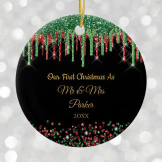 Erstes Weihnachten Herr und Frau Black Glam Glitte Keramik Ornament