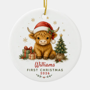 Erstes Weihnachten Highland-Kuh 2026 Keramik Ornament