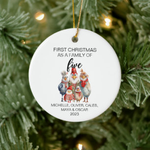 Erstes Weihnachten Hühnerfamilie mit Fünf Keramik Ornament