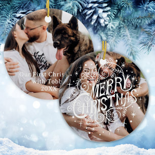 Erstes Weihnachten Hund Moderne Kalligrafie Hausti Keramik Ornament