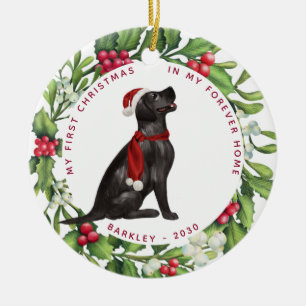 Erstes Weihnachten Hund schwarzer Labrador-Feierta Keramik Ornament