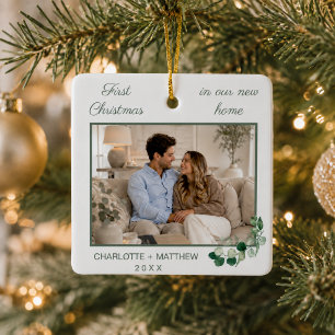 Erstes Weihnachten im neuen Zuhause Foto weiße Grü Keramikornament