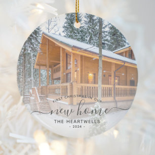 Erstes Weihnachten im neuen Zuhause Graue Schrift  Keramik Ornament