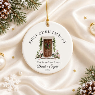 Erstes Weihnachten im neuen Zuhause Wasserfarbe Br Keramik Ornament