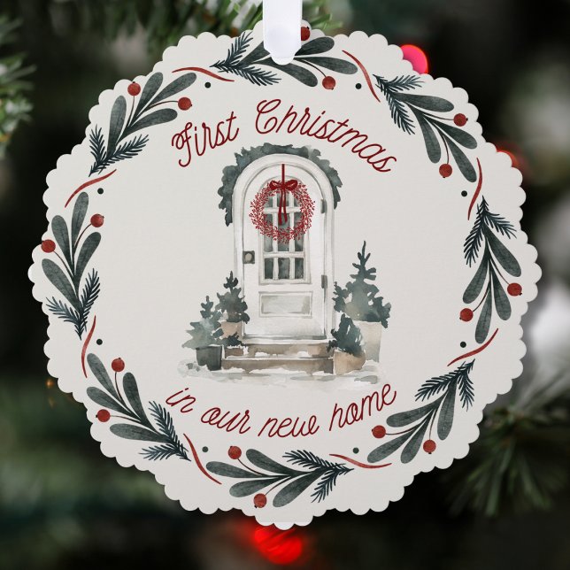 Erstes Weihnachten im neuen Zuhause Wasserfarbe Kr Ornament Karte (Von Creator hochgeladen)