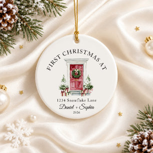 Erstes Weihnachten im neuen Zuhause Wasserfarbe Ro Keramik Ornament