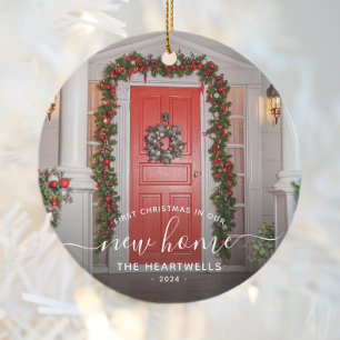 Erstes Weihnachten im neuen Zuhause, weißes Skript Keramik Ornament