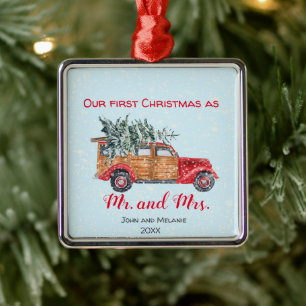 Erstes Weihnachten im Vintage-LKW - Roter Schriftz Ornament Aus Metall