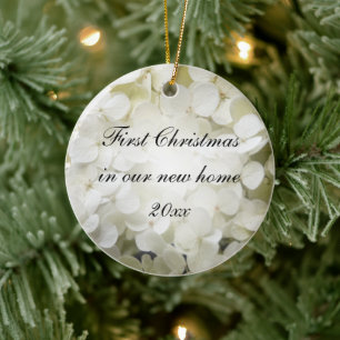 Erstes Weihnachten in neuem Zuhause-WeißHydrangea Keramikornament