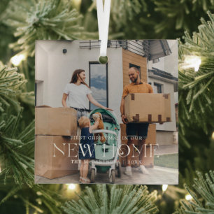 Erstes Weihnachten in unserem neuen Zuhause Foto Ornament Aus Glas
